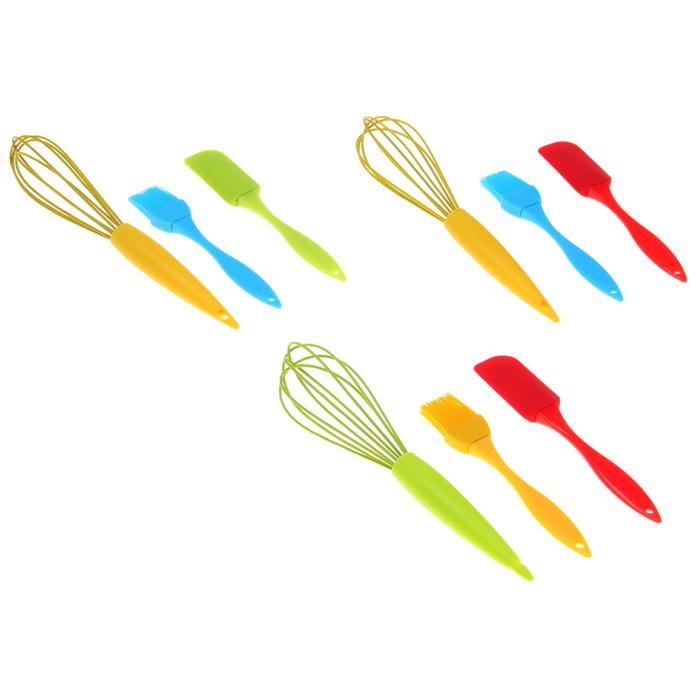 Набор для выпечки 3 предметов "Лето": лопатка, кисть, венчик, цвета МИКС