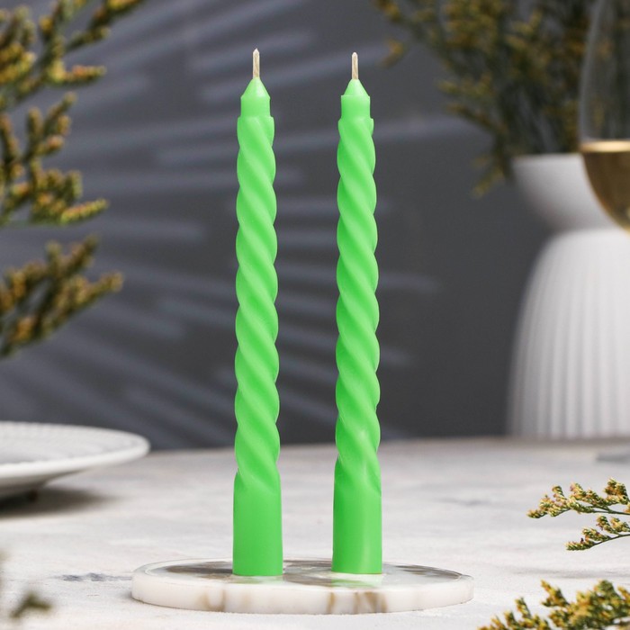 Набор свечей витых, 1,5х15 см, 2 штуки, зеленый набор свечей витых 2 2х 25 см 2 штуки чёрный