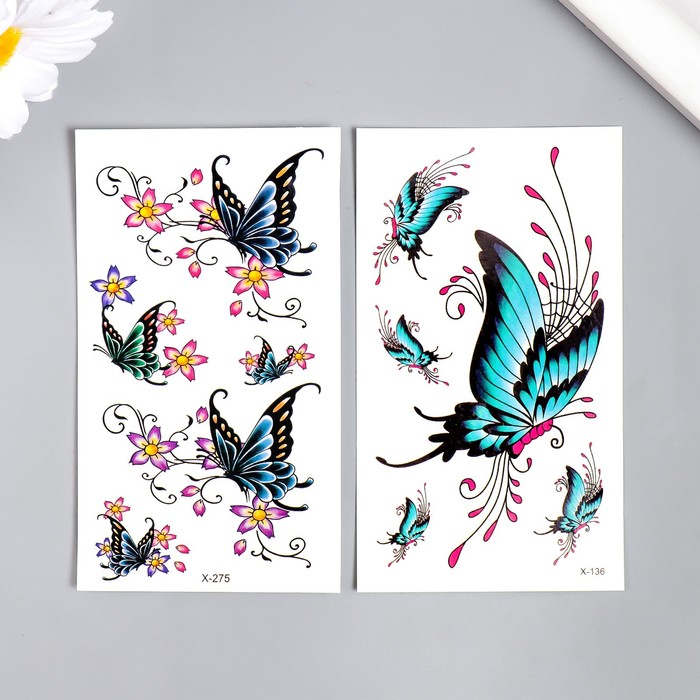 Татуировка на тело цветная Бабочки нарисованные МИКС 10,5х6 см