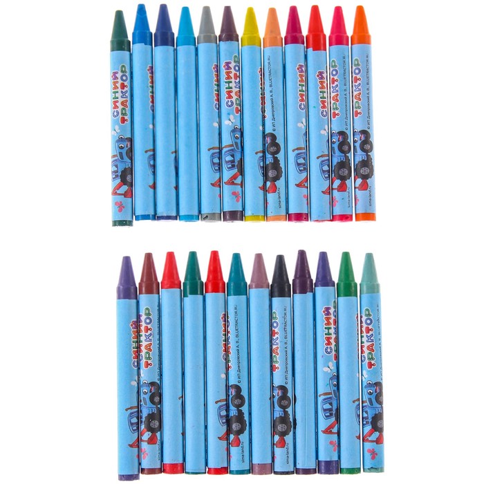 Восковые карандаши Синий трактор, набор 24 цвета