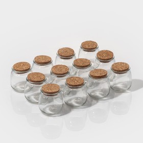 Набор баночек стеклянных для специй с пробковой крышкой Доляна «Парфе», 200 мл, 7,3×7,2 см, 12 шт