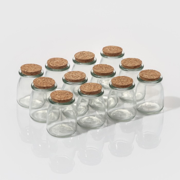 Набор баночек стеклянных для специй с пробковой крышкой Доляна «Парфе», 200 мл, 7×7×8,5 см, 12 шт