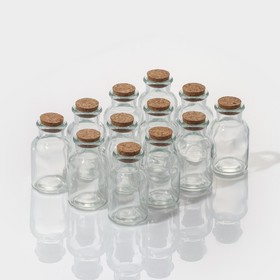 Набор баночек стеклянных для специй с пробковой крышкой Доляна «Парфе», 70 мл, 4,5×8 см, 12 шт