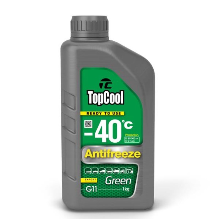 Антифриз TopCool Antifreeze Green -40 C, зелёный, 1 кг антифриз topcool red 40c 1 кг красный