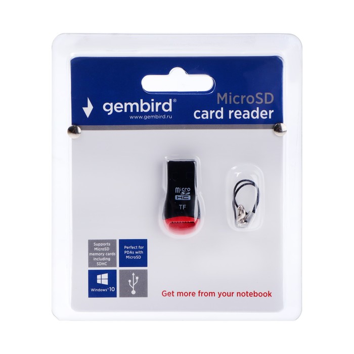 цена Кард-ридер Gembird FD2-MSD-1, USB/Micro SD, чёрный