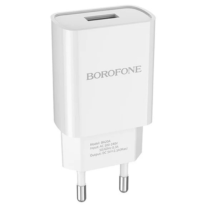 фото Сетевое зарядное устройство borofone ba20a, 1 usb, 2.1 а, белое