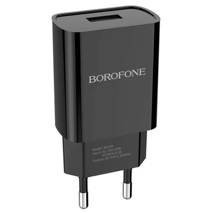 

Сетевое зарядное устройство Borofone BA20A, 1 USB, 2.1 А, чёрное