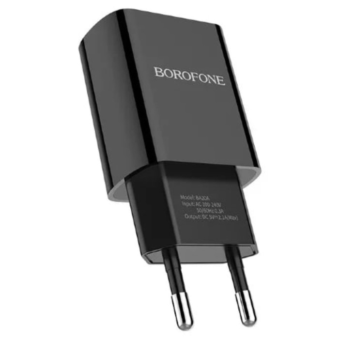 Сетевое зарядное устройство Borofone BA20A, 1 USB, 2.1 А, чёрное