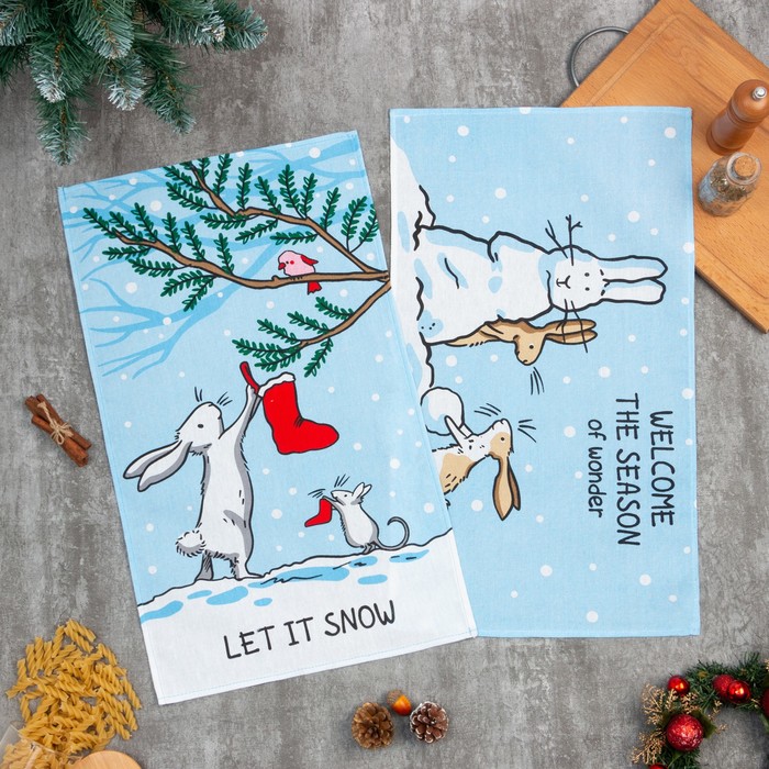 

Набор кухонных полотенец Доляна Let it snow 35х60 см - 2 шт, 100% хл