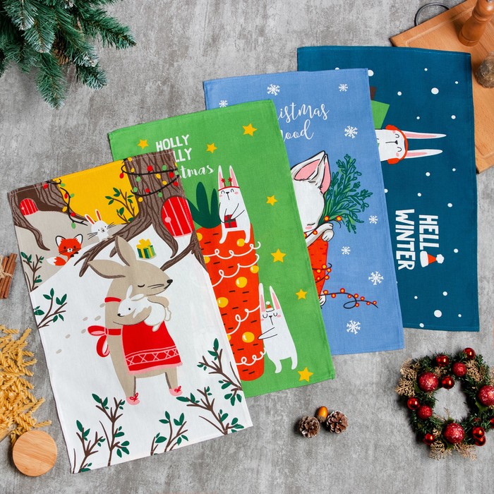 

Набор кухонных полотенец Доляна Christmas mood 35х60 см - 4 шт, 100% хлопок