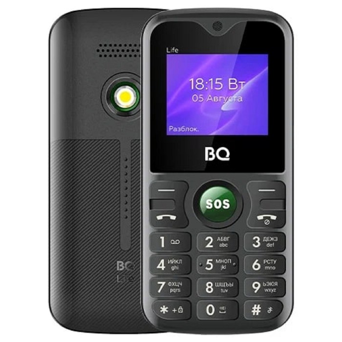 Сотовый телефон BQ M-1853 Life, 1.77, 2 sim, 32Мб, microSD, 600 мАч, фонарик, черно-зеленый сотовый телефон bq m 2005 disco 2 0 2sim 32мб microsd bt3 0 1600мач фонарик красный