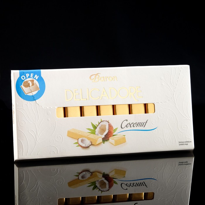 фото Батончики baron из белого шоколада со вкусом кокоса, 200 г