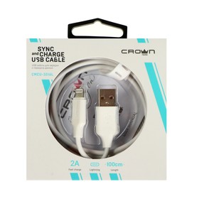 

Кабель Crown CMCU-3016L, Lightning - USB, 2 А, 1 м, зарядка/передача данных, ПВХ, белый