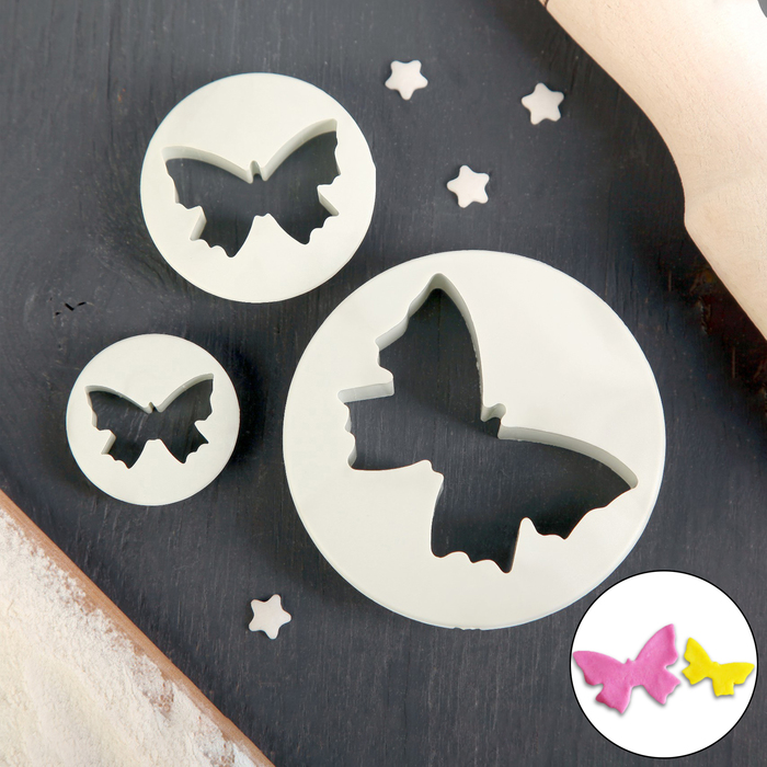 Набор выемок кондитерских для марципана и теста "Бабочка", 3 шт 8х8х1,5 см