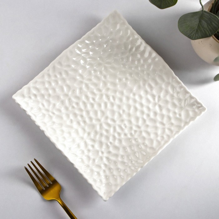 Тарелка керамическая квадратная «Воздушность», d=19 см, цвет белый воздушность