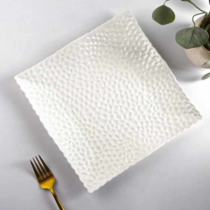 Тарелка керамическая квадратная «Воздушность», d=24 см, цвет белый воздушность