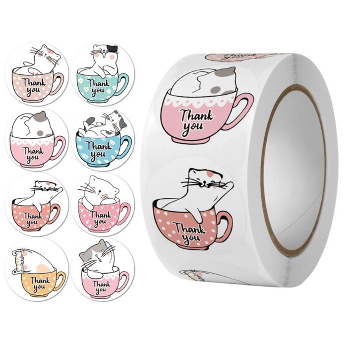 

Наклейка бумага "Кошки в кружке" d=2,5 см 500 шт в рулоне 3х6,5х6,5 см