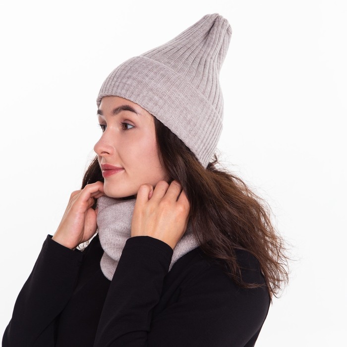 Комплект женский зимний (шапка/снуд), цвет бежевый, размер 56-58 зимний тактический комплект шапка подшлемник снуд бафф