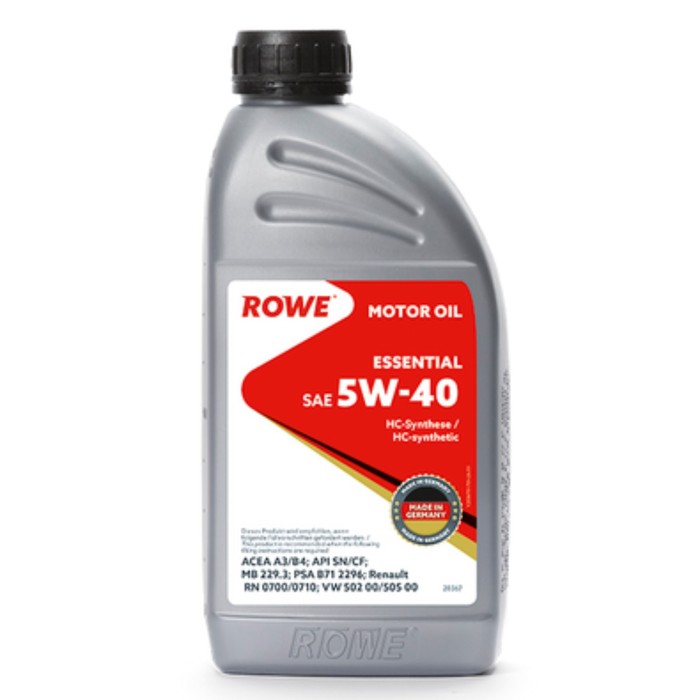 Масло моторное Rowe 5/40 Essential A3/B4,SN/CF, синтетическое, 1 л масло моторное s oil gold 9 0w 40 sn a3 b4 синтетическое 1 л