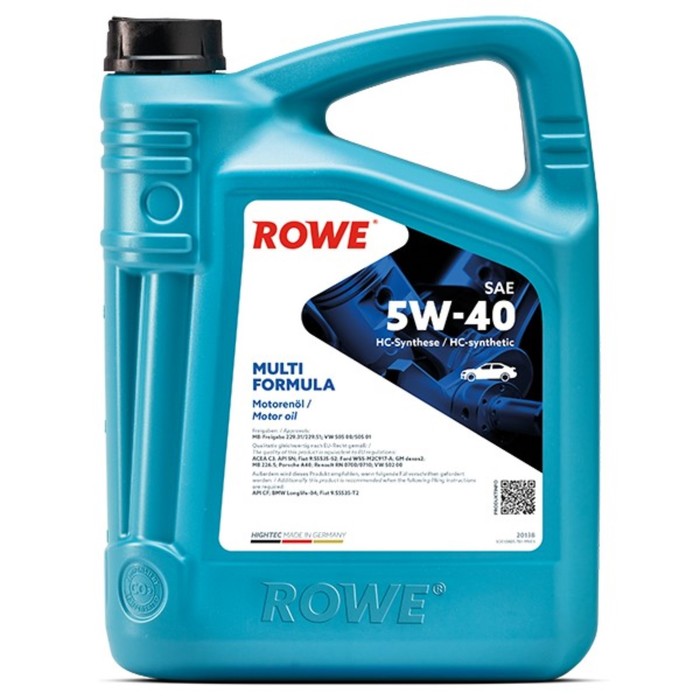 фото Масло моторное rowe 5/40 hightec multi formula acea c3,api sn, cf sae нс, синтетическое, 5 л 92599