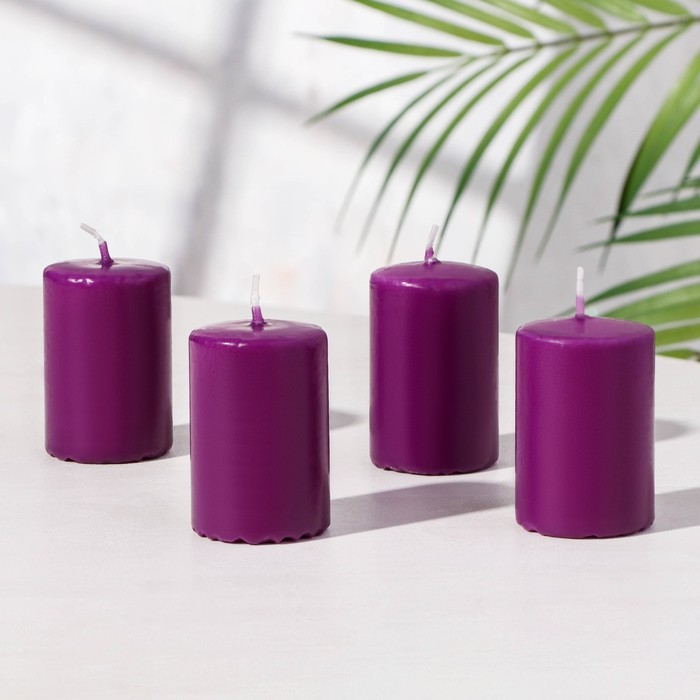 Набор свечей-цилиндров Интерьерный, 4 шт, 6х4 см, 10 ч, фиолетовый