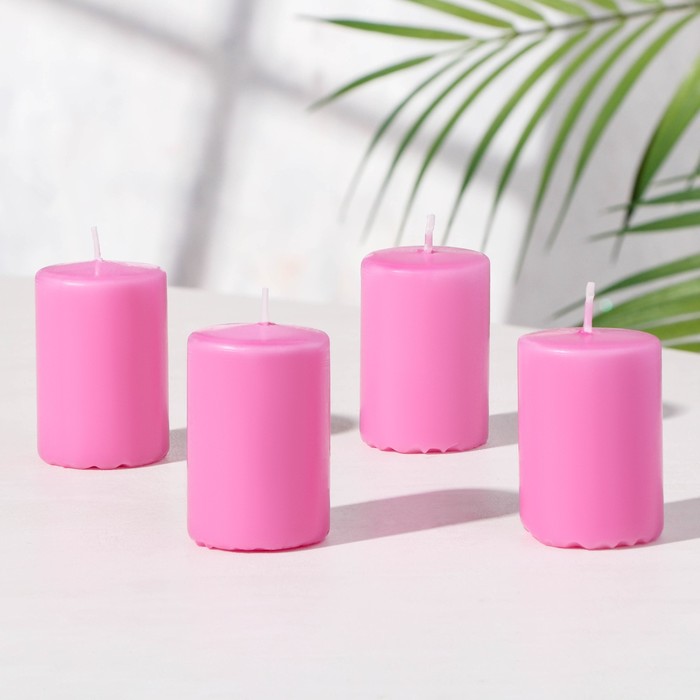 Набор свечей-цилиндров Интерьерный, 4 шт, 6х4 см, 10 ч, розовый