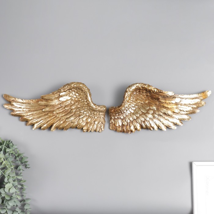 Сувенир полистоун настенный декор Золотые крылья набор 2 шт размер крыла 18х41х6 см сувенир полистоун настенный декор чайка микс серебро