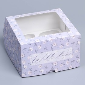 Коробка на 4 капкейка с окном, кондитерская упаковка «Паттерн», 16 х 16 х 10 см