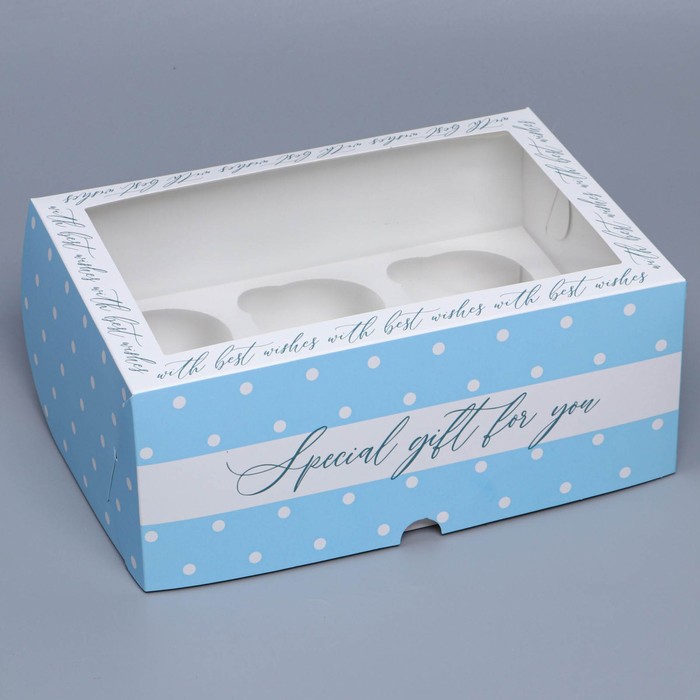 Коробка на 6 капкейков с окном, кондитерская упаковка «Special gift for you», 25 х 17 х 10 см коробка складная на 6 капкейков с окном special gift for you 25 х 17 х 10 см
