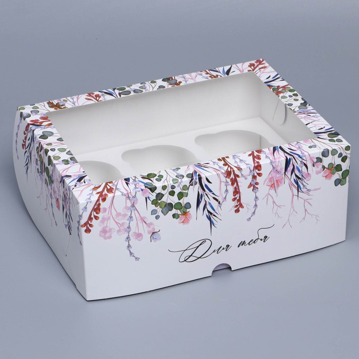 Коробка на 6 капкейков с окном, кондитерская упаковка «Венок», 25 х 17 х 10 см коробка на 6 капкейков с окном белая 25x17x10 см в упаковке шт 5