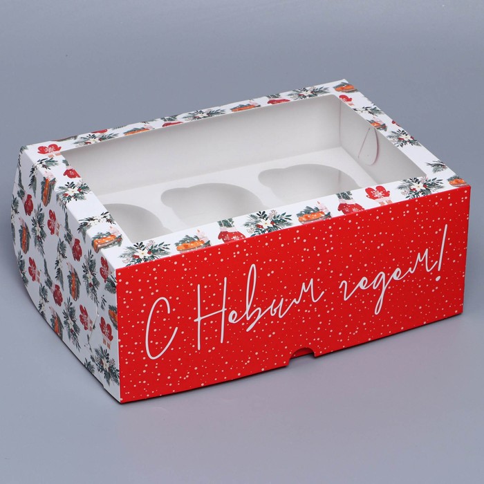 Коробка складная на 6 капкейков с окном «Хугге», 25 х 17 х 10 см коробка на 6 капкейков с окном крафт 25 х 17 х 10 см