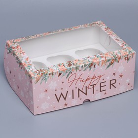 Коробка складная на 6 капкейков с окном «Happy winter», 25 х 17 х 10 см, Новый год