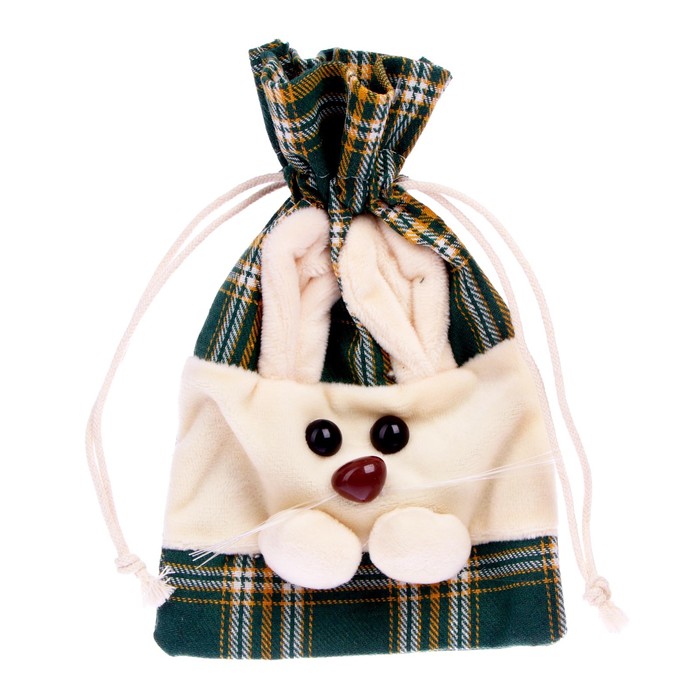 Мешок для подарков "Кролик" 19,5х13 см, в клетку, цвет МИКС