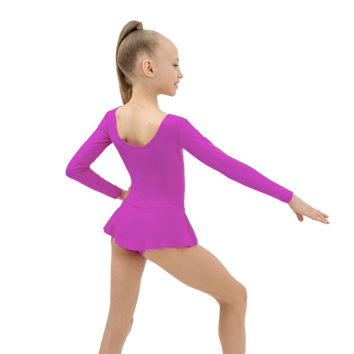 Купальник гимнастический с юбкой, с длинным рукавом, размер 32, цвет фуксия