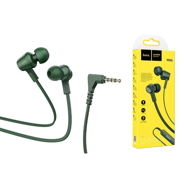 Наушники Hoco M86, проводные, вакуумные, микрофон, Jack 3.5 мм, 1.2 м, зеленые