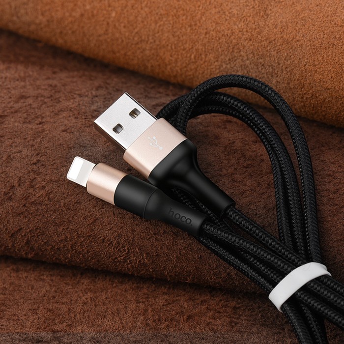 Кабель Hoco X26, Lightning - USB, 2,4 А, 1 м, нейлоновая оплетка, черно-золотистый