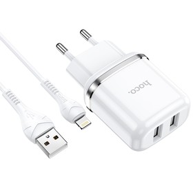 

Сетевое зарядное устройство Hoco N4, 2 USB - 2.4 А, кабель Lightning 1 м, белый