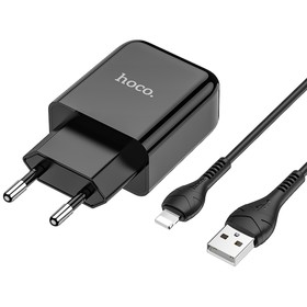 

Сетевое зарядное устройство Hoco N2, USB - 2.1 А, кабель Lightning 1 м, черный