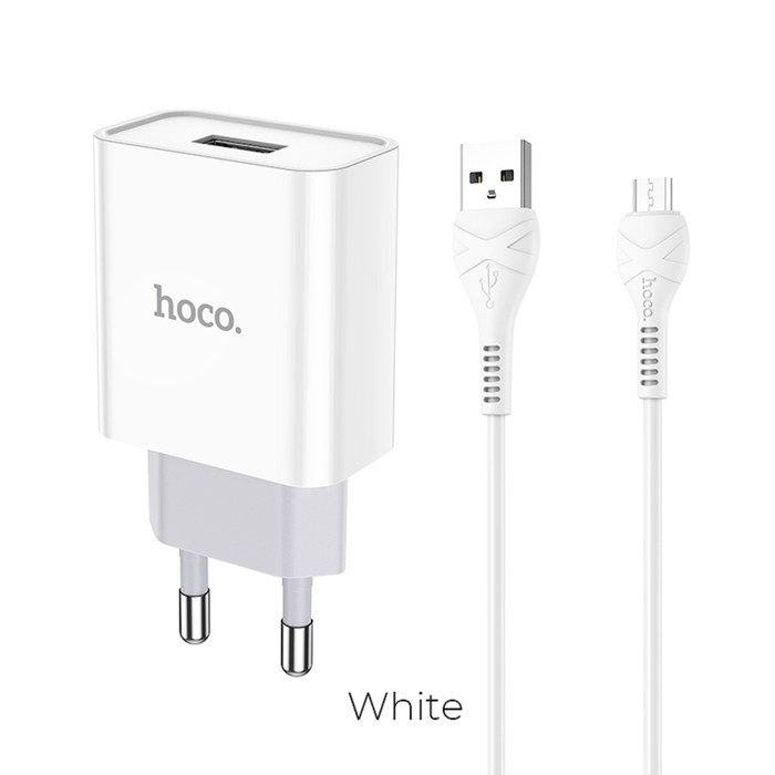 Сетевое зарядное устройство Hoco C81A, USB - 2.1 А, кабель microUSB 1 м, белый