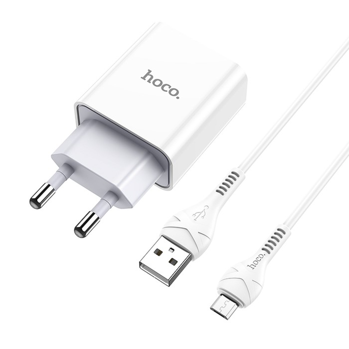 Сетевое зарядное устройство Hoco C81A, USB - 2.1 А, кабель microUSB 1 м, белый