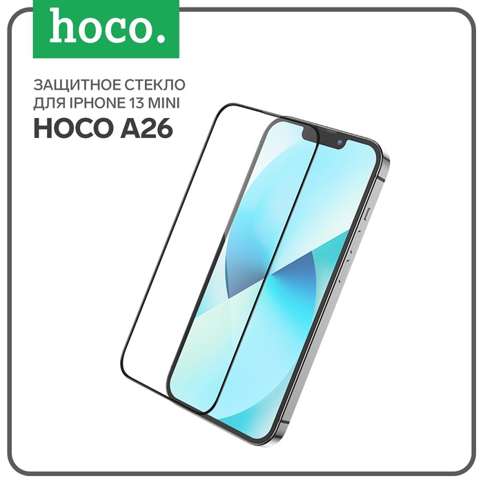 

Защитное стекло Hoco A26, для iPhone 13 mini, с защитной сеткой для микрофона, черная рамка