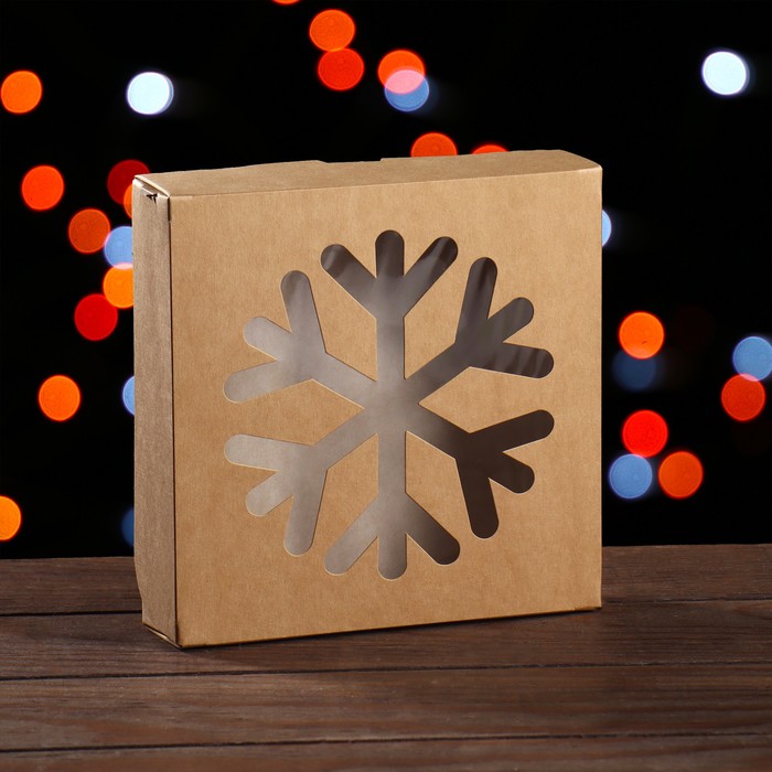 Коробка складная Снежинка, крафт, 15 х 15 х 4 см