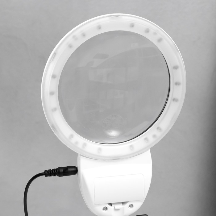 Cветильник с увеличительным стеклом для творчества LEDx18 от 3ААА, USB белый 24,5х22 см