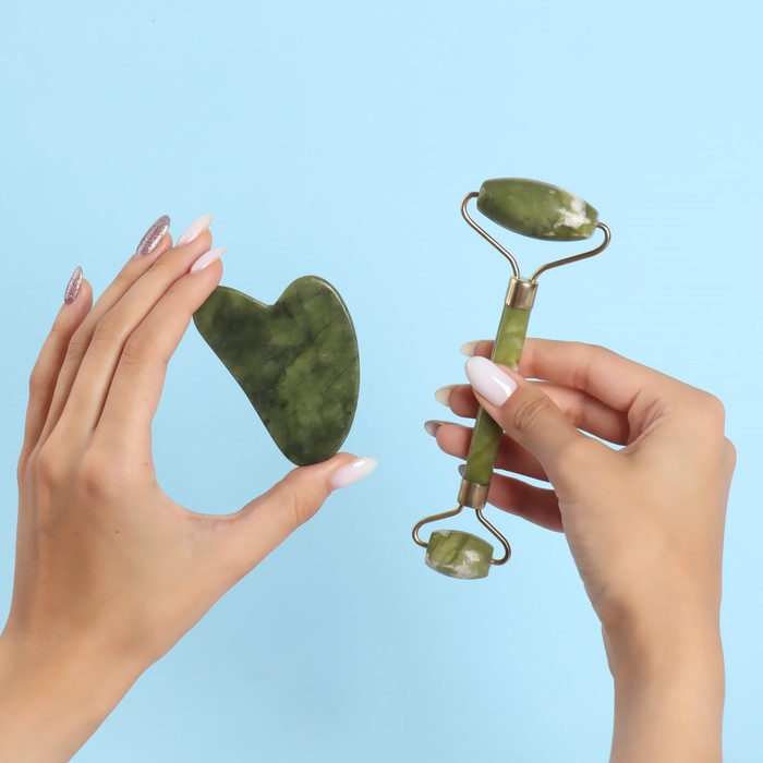 Набор массажёров для лица и зоны декольте 2 предмета зелёный жадеит 50000₽