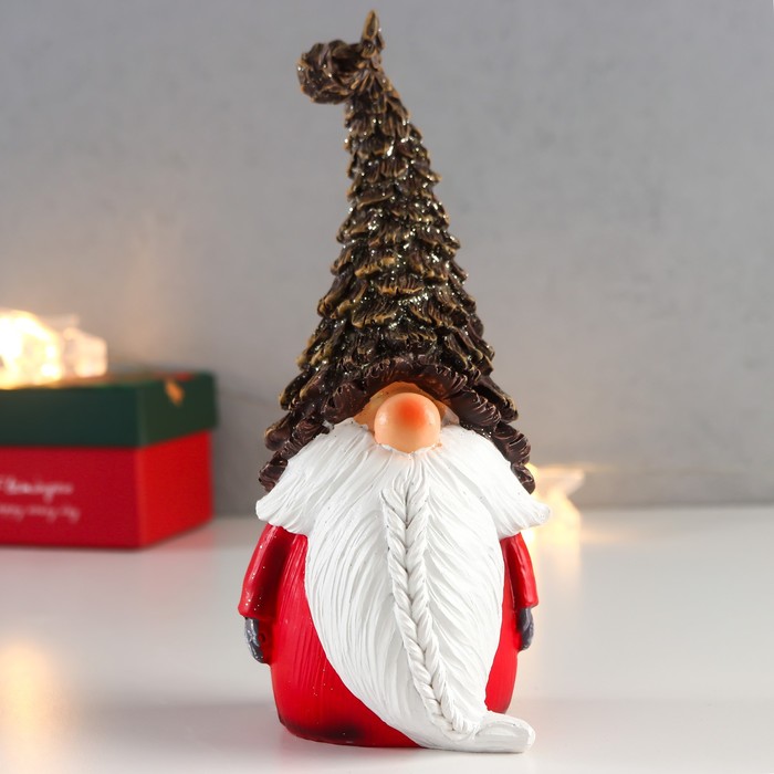 Сувенир полистоун Дедушка Мороз в колпаке-шишке, борода с косичкой 16,5х7х6 см