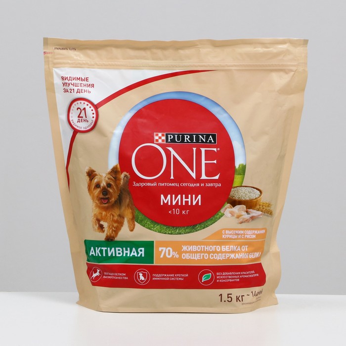 Сухой корм Purina One мини "Активная" для собак мелких пород, курица/рис, 1,5 кг