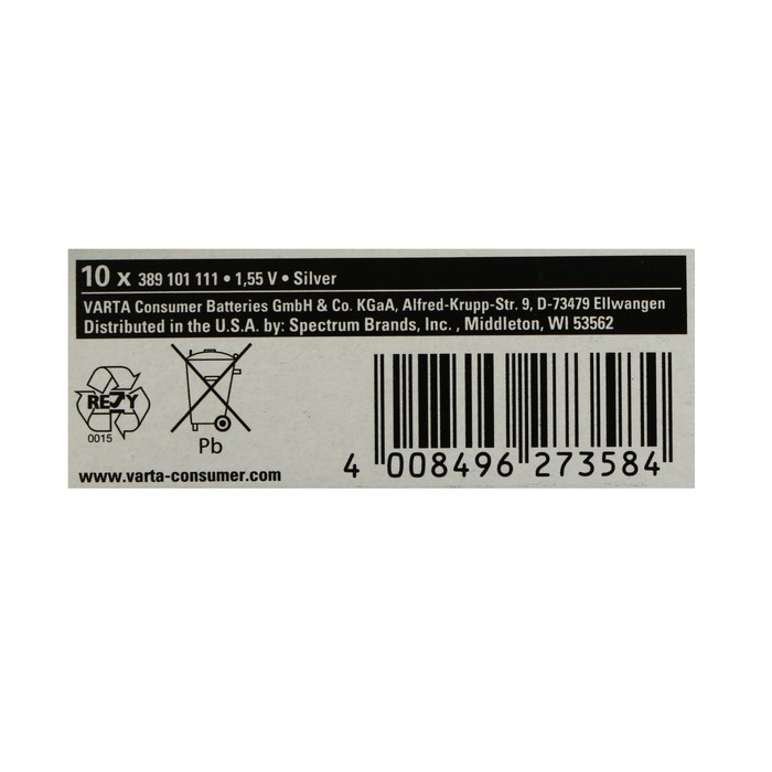 Батарейка Varta Silver Oxide, 389 - 1BL, 1.55 В, блистер, 1 шт.