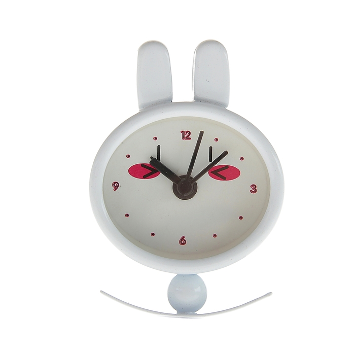 Будильник детский "Зайка с ушками", на качалке, белый, d=4 см