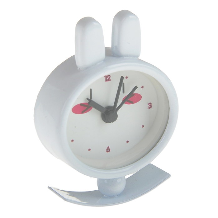 Будильник детский "Зайка с ушками", на качалке, белый, d=4 см
