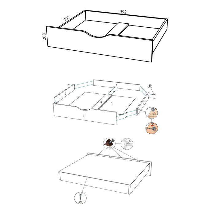 Ящик для кровати «Ванесса», 992 × 792 × 208 мм, цвет ясень шимо светлый / тёмный